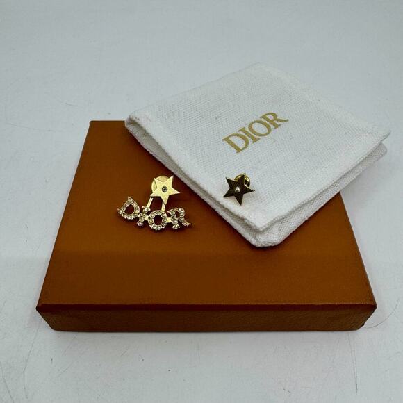 DIOR Dio(R)evolution Asymmetric Gold Finish Star Logo Earrings with Pouch & Box - Picture 1 of 11
